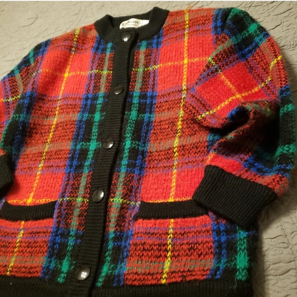 Vintage Tartan Plaid Red blue green Button Cardigan - Picture 15 of 16